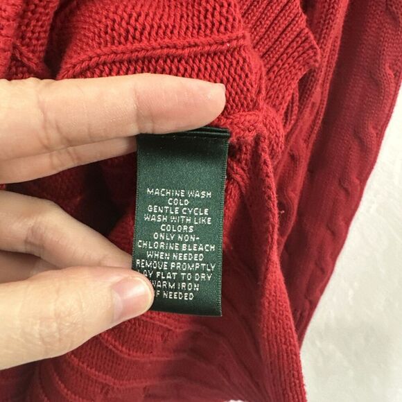 Lauren Ralph Lauren Red Cableknit Festive Preppy Split Vneck Sweater Womens 1X - Picture 9 of 10